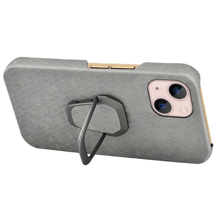 For iPhone 14 Plus Ring Holder Honeycomb PU Phone Case