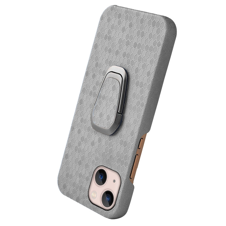 For iPhone 14 Plus Ring Holder Honeycomb PU Phone Case