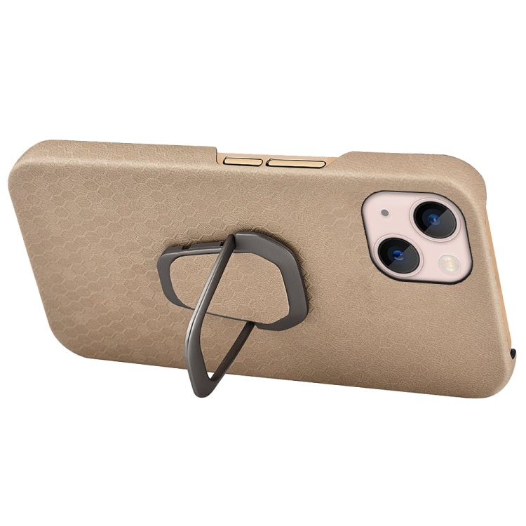 For iPhone 14 Plus Ring Holder Honeycomb PU Phone Case