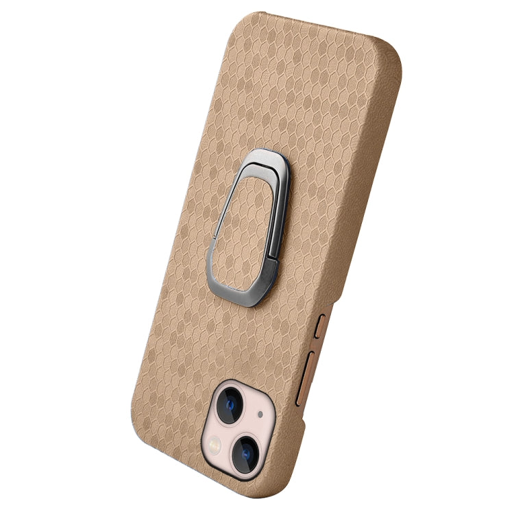 For iPhone 14 Plus Ring Holder Honeycomb PU Phone Case