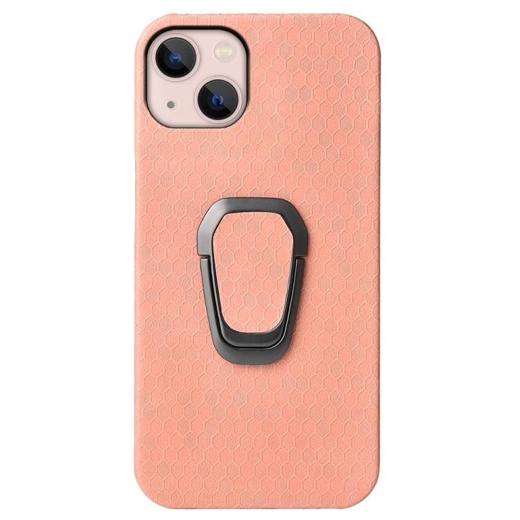 For iPhone 14 Plus Ring Holder Honeycomb PU Phone Case
