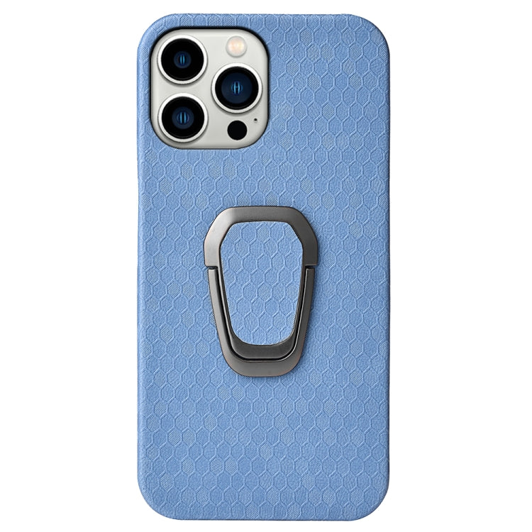 For iPhone 14 Pro Max Ring Holder Honeycomb PU Phone Case