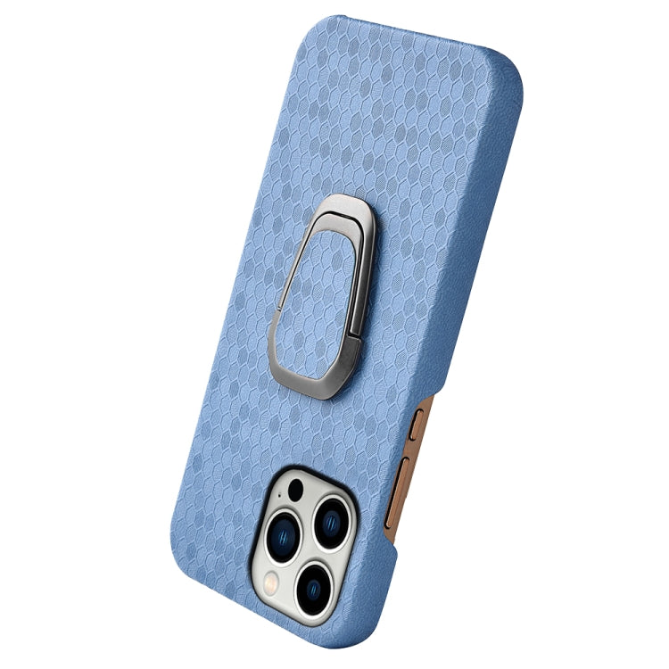 For iPhone 14 Pro Max Ring Holder Honeycomb PU Phone Case
