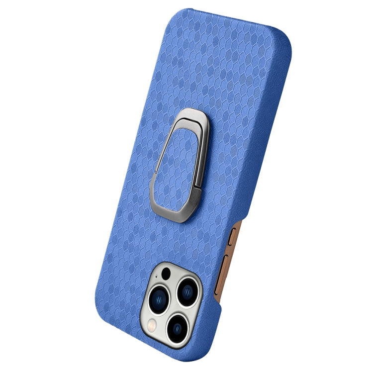 For iPhone 14 Pro Max Ring Holder Honeycomb PU Phone Case