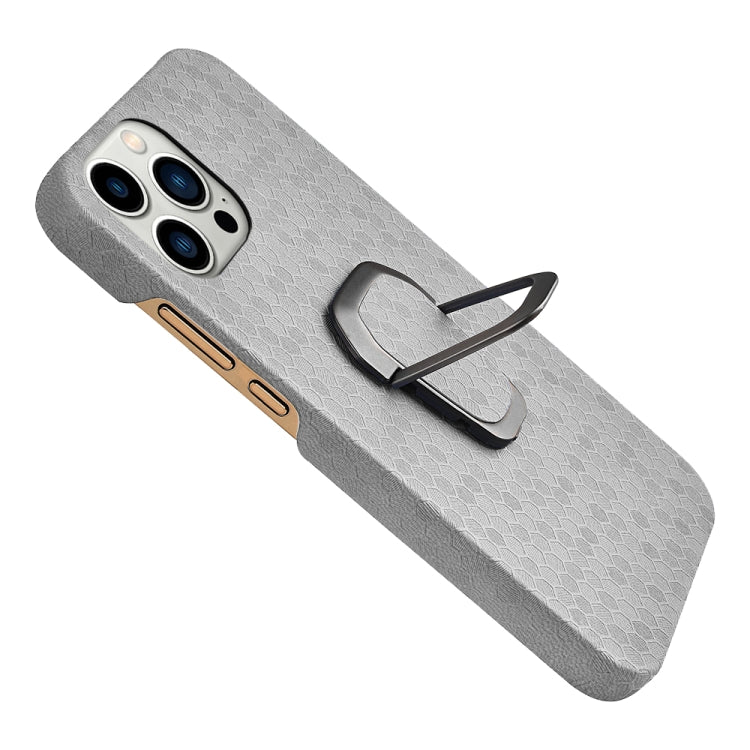 For iPhone 14 Pro Max Ring Holder Honeycomb PU Phone Case