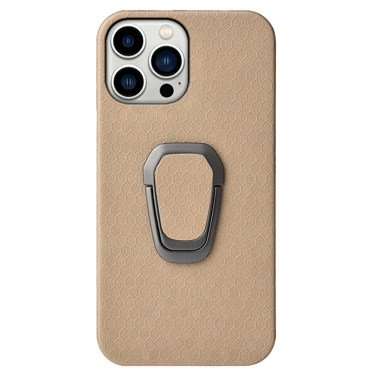 For iPhone 14 Pro Max Ring Holder Honeycomb PU Phone Case