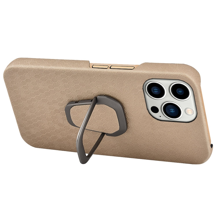 For iPhone 14 Pro Max Ring Holder Honeycomb PU Phone Case