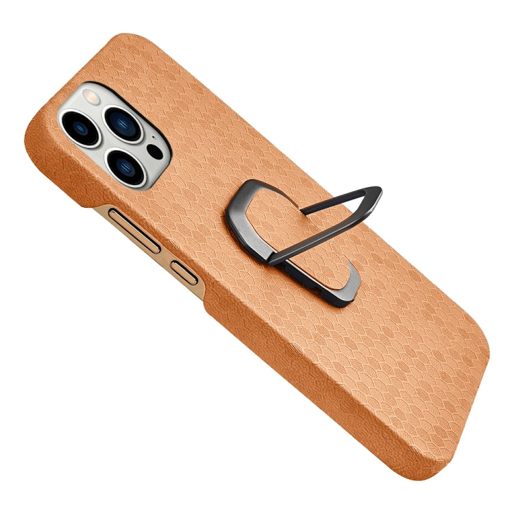 For iPhone 14 Pro Max Ring Holder Honeycomb PU Phone Case