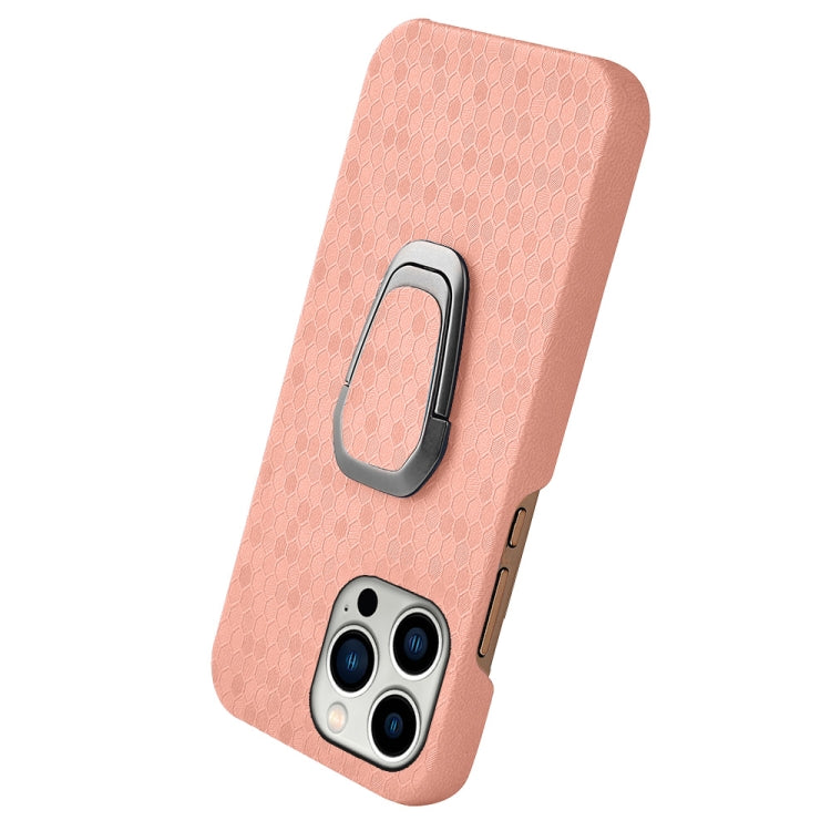 For iPhone 14 Pro Max Ring Holder Honeycomb PU Phone Case