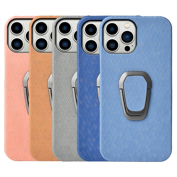 For iPhone 14 Pro Max Ring Holder Honeycomb PU Phone Case