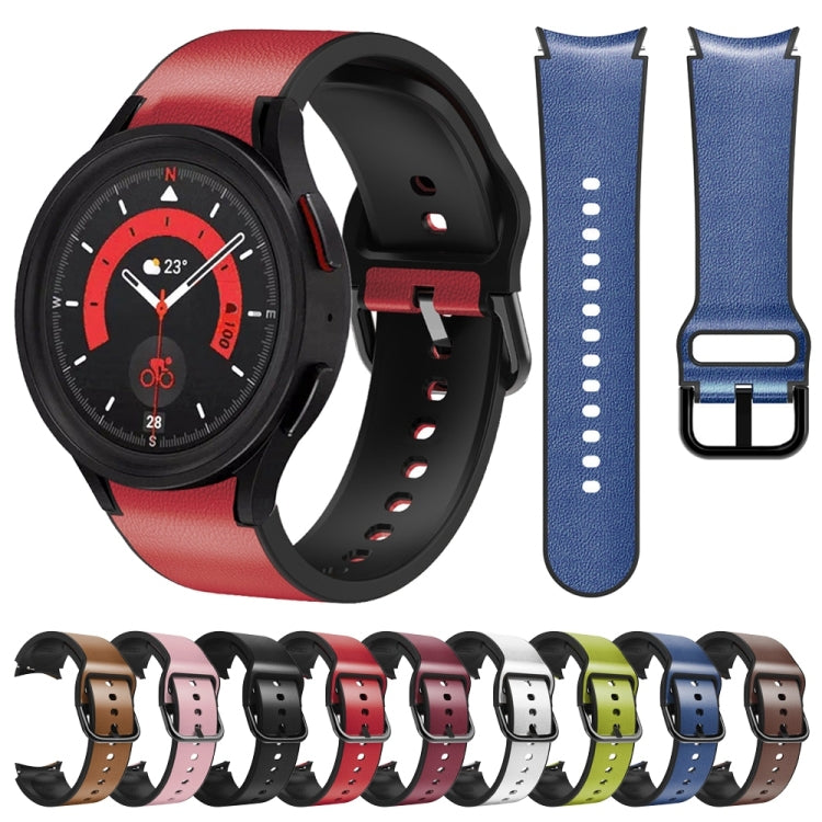 For Samsung Galaxy Watch 5 40mm Silicone Adhesive Leather Watch Band