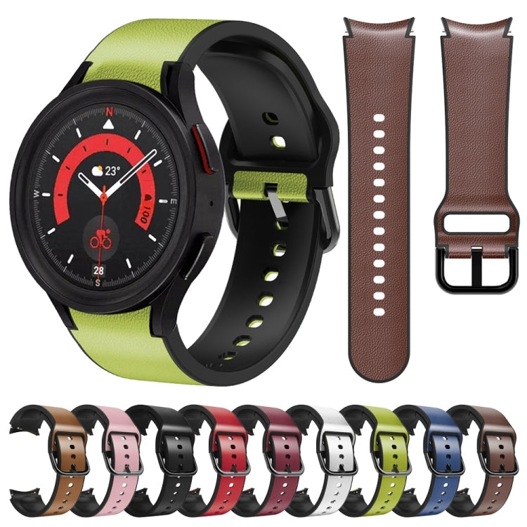 For Samsung Galaxy Watch 5 44mm Silicone Adhesive Leather Watch Band
