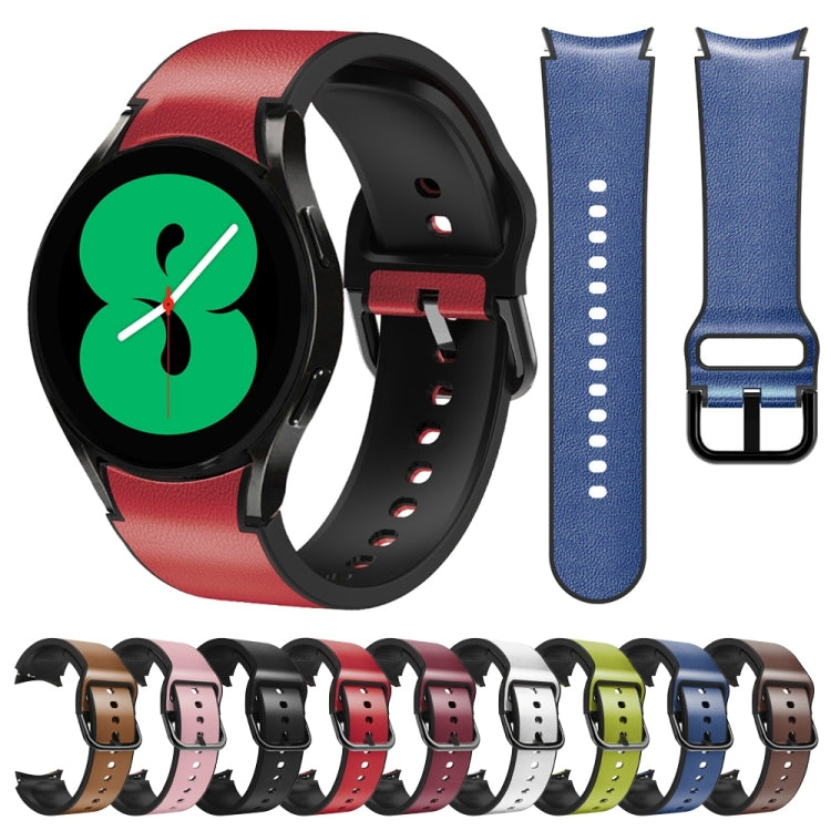 For Samsung Galaxy Watch 4 44mm Silicone Adhesive Leather Watch Band