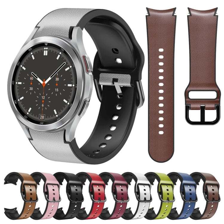 For Samsung Galaxy Watch 4 Classic 46mm Silicone Adhesive Leather Watch Band