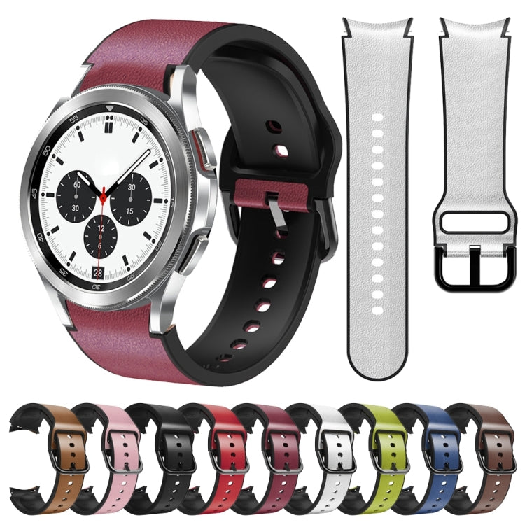 For Samsung Galaxy Watch 4 Classic 42mm Silicone Adhesive Leather Watch Band