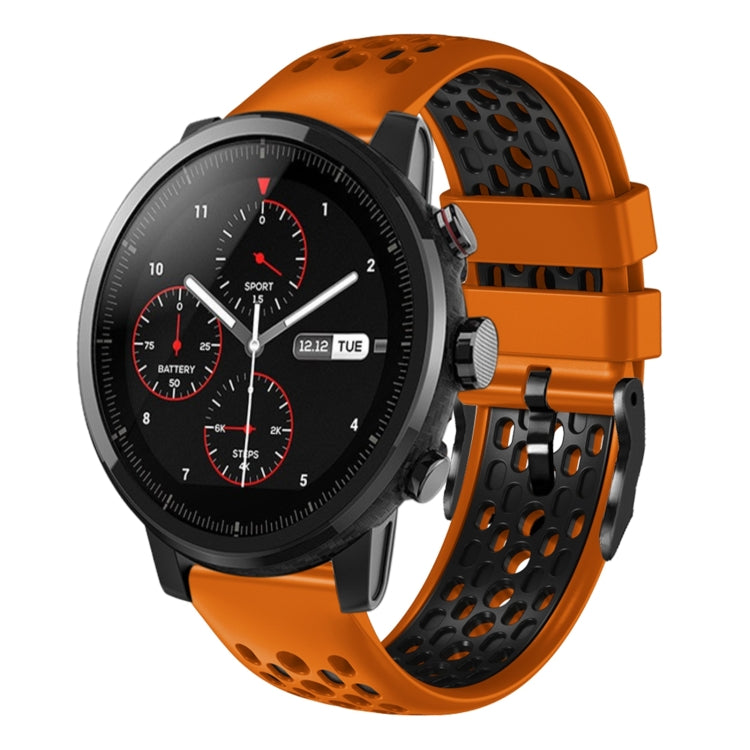 For Amazfit 2 Stratos 22mm Two-Color Breathable Silicone Watch Band