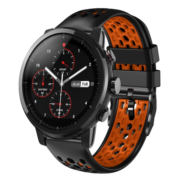 For Amazfit 2 Stratos 22mm Two-Color Breathable Silicone Watch Band