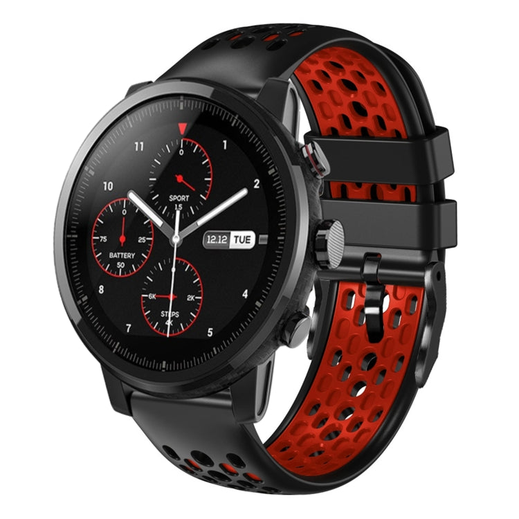 For Amazfit 2 Stratos 22mm Two-Color Breathable Silicone Watch Band