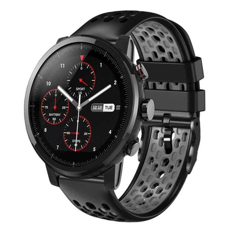 For Amazfit 2 Stratos 22mm Two-Color Breathable Silicone Watch Band