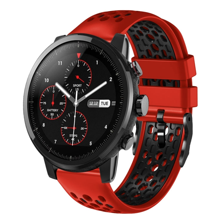 For Amazfit 2 Stratos 22mm Two-Color Breathable Silicone Watch Band
