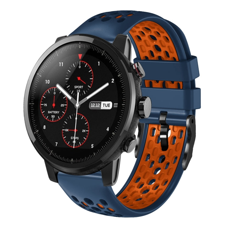 For Amazfit 2 Stratos 22mm Two-Color Breathable Silicone Watch Band