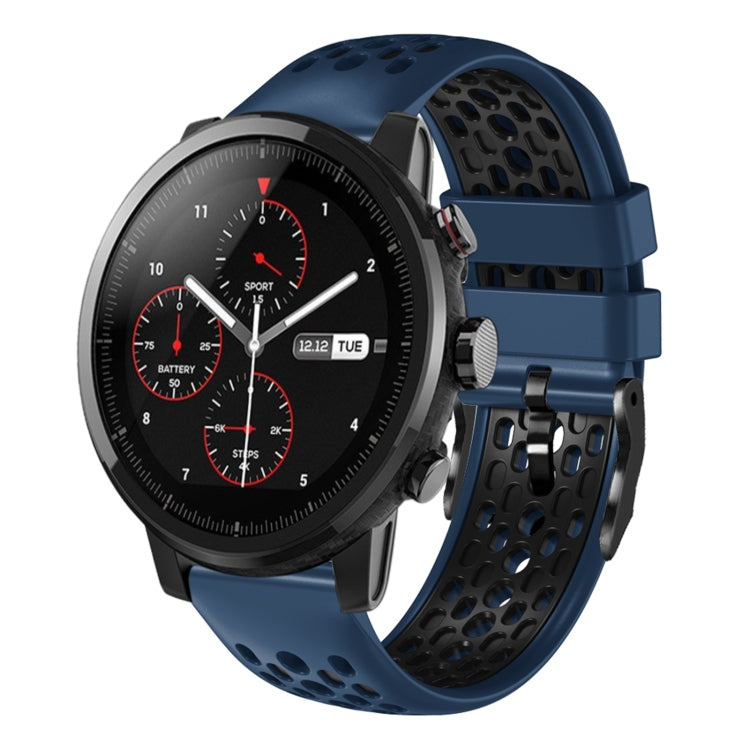 For Amazfit 2 Stratos 22mm Two-Color Breathable Silicone Watch Band