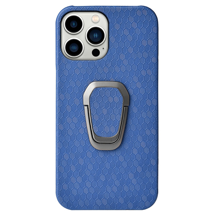 For iPhone 14 Pro Ring Holder Honeycomb PU Phone Case
