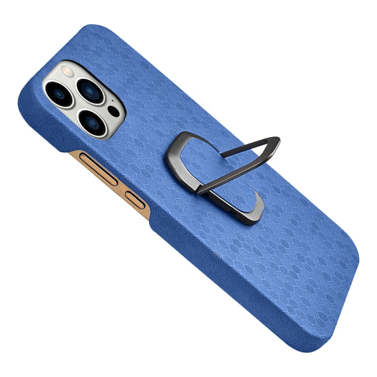 For iPhone 14 Pro Ring Holder Honeycomb PU Phone Case