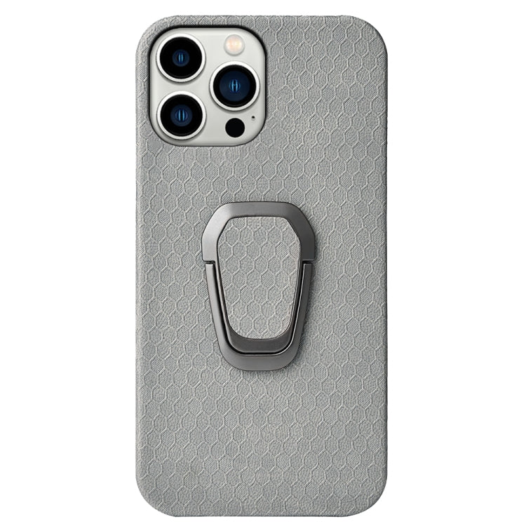 For iPhone 14 Pro Ring Holder Honeycomb PU Phone Case
