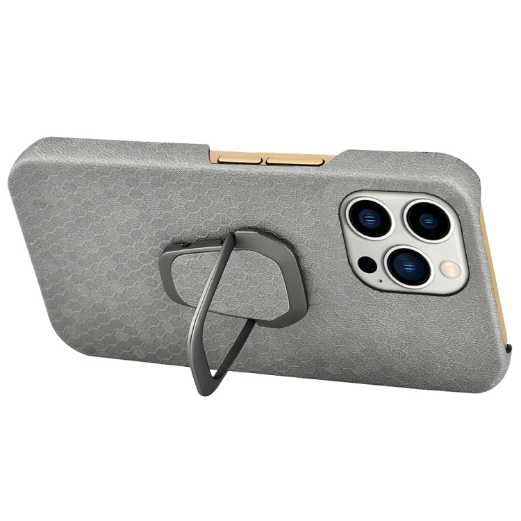 For iPhone 14 Pro Ring Holder Honeycomb PU Phone Case