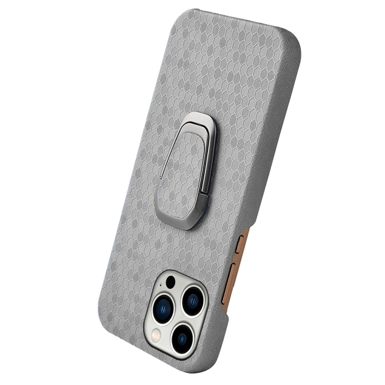 For iPhone 14 Pro Ring Holder Honeycomb PU Phone Case