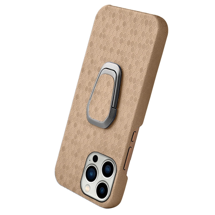 For iPhone 14 Pro Ring Holder Honeycomb PU Phone Case