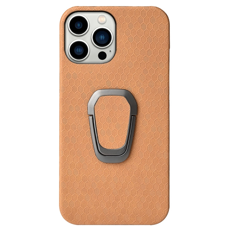 For iPhone 14 Pro Ring Holder Honeycomb PU Phone Case