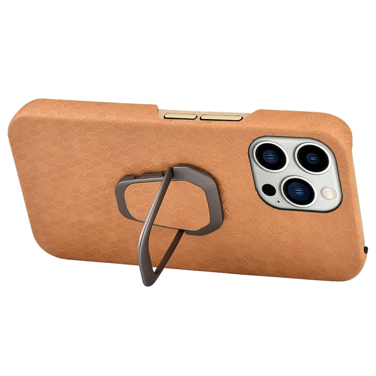 For iPhone 14 Pro Ring Holder Honeycomb PU Phone Case