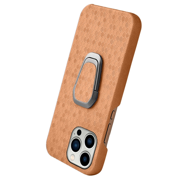 For iPhone 14 Pro Ring Holder Honeycomb PU Phone Case