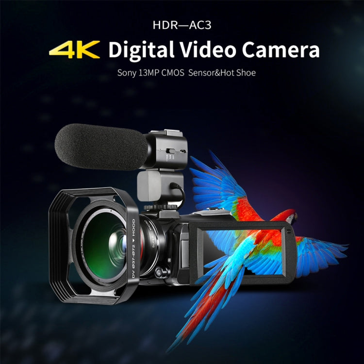 4K 30X Digital Zoom WiFi Camcorder Video Camera, Model:Standard + Wide-Angle Lens