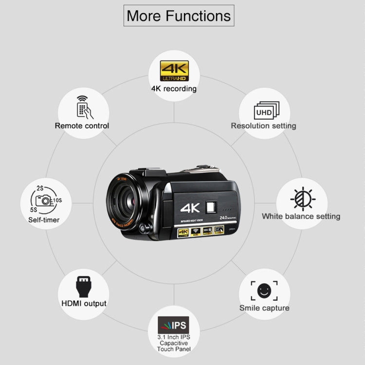 4K 30X Digital Zoom WiFi Camcorder Video Camera, Model:Standard + Fill Light