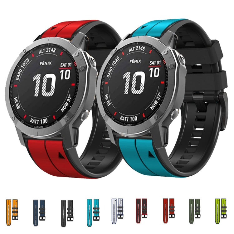 For Garmin Fenix 6X 26mm Silicone Sports Two-Color Watch Band