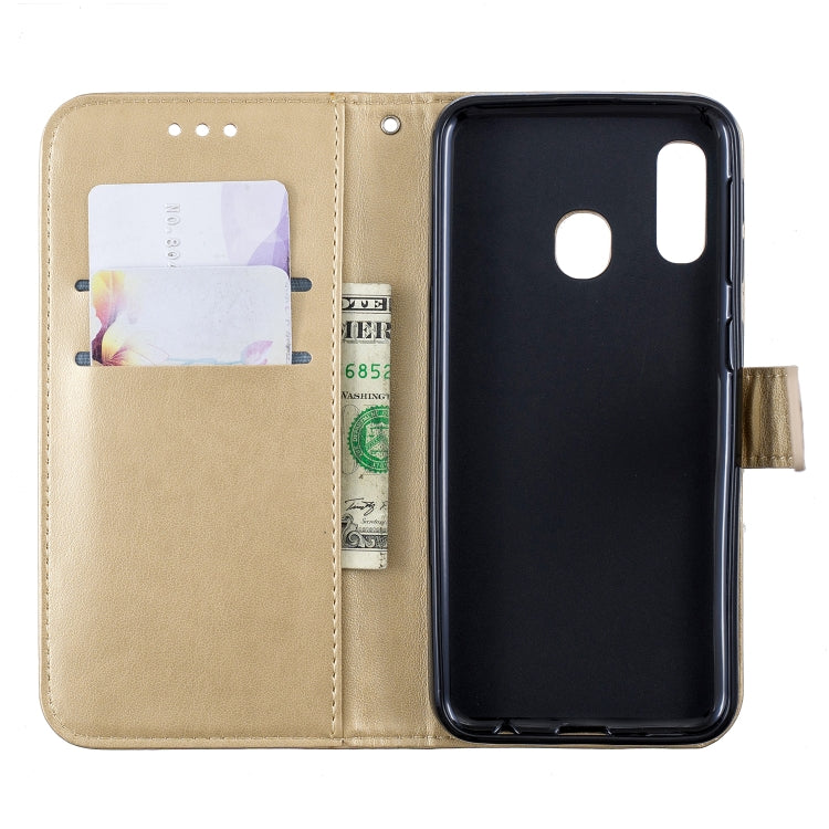 Plum Blossom Pattern Diamond Encrusted Leather Case for Samsung Galaxy A20e , with Holder & Card Slots