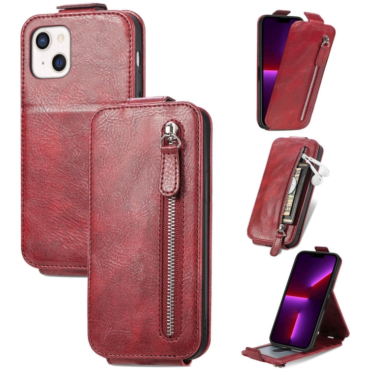 For iPhone 14 Plus  Zipper Wallet Vertical Flip Leather Phone Case