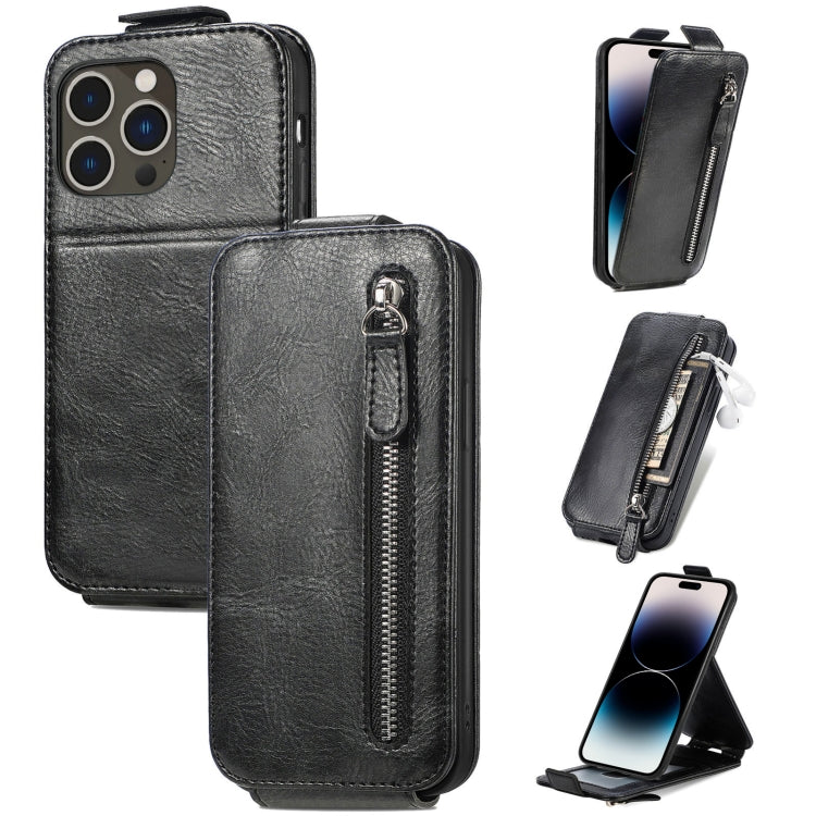 For iPhone 14 Pro Zipper Wallet Vertical Flip Leather Phone Case
