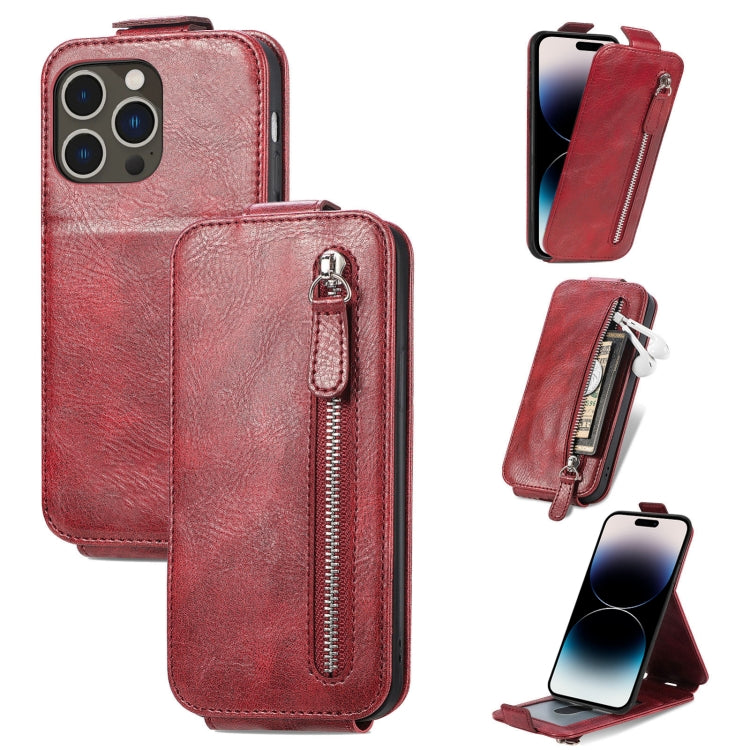 For iPhone 14 Pro Zipper Wallet Vertical Flip Leather Phone Case