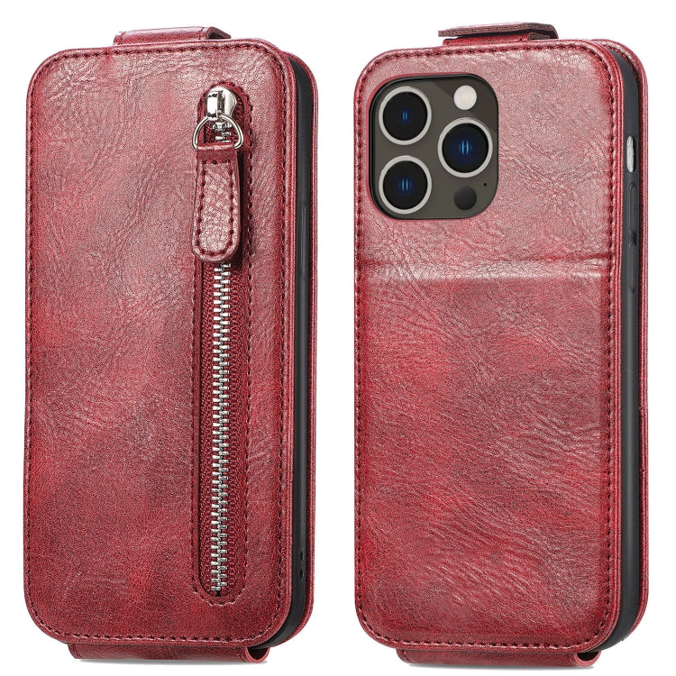 For iPhone 14 Pro Zipper Wallet Vertical Flip Leather Phone Case