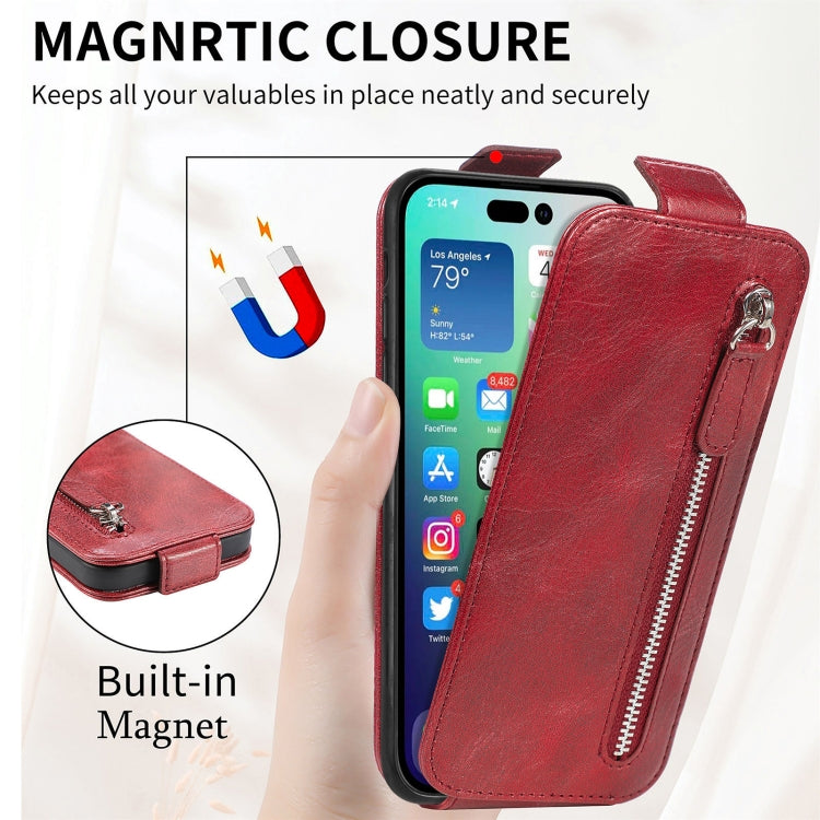 For iPhone 14 Pro Zipper Wallet Vertical Flip Leather Phone Case
