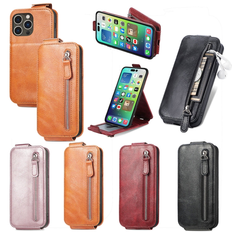 For iPhone 14 Pro Zipper Wallet Vertical Flip Leather Phone Case