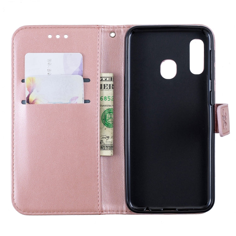 Plum Blossom Pattern Diamond Encrusted Leather Case for Galaxy A8 (2018) / A530  , with Holder & Card Slots
