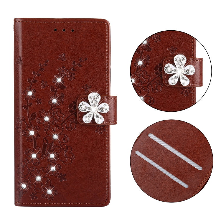 Plum Blossom Pattern Diamond Encrusted Leather Case for Galaxy A8 (2018) / A530  , with Holder & Card Slots