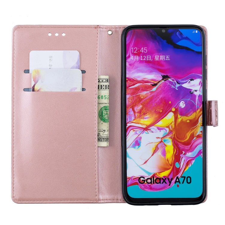 Plum Blossom Pattern Diamond Encrusted Leather Case for  Galaxy A70  , with Holder & Card Slots