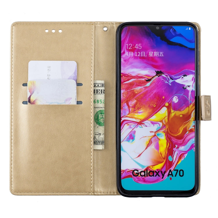Plum Blossom Pattern Diamond Encrusted Leather Case for  Galaxy A70  , with Holder & Card Slots
