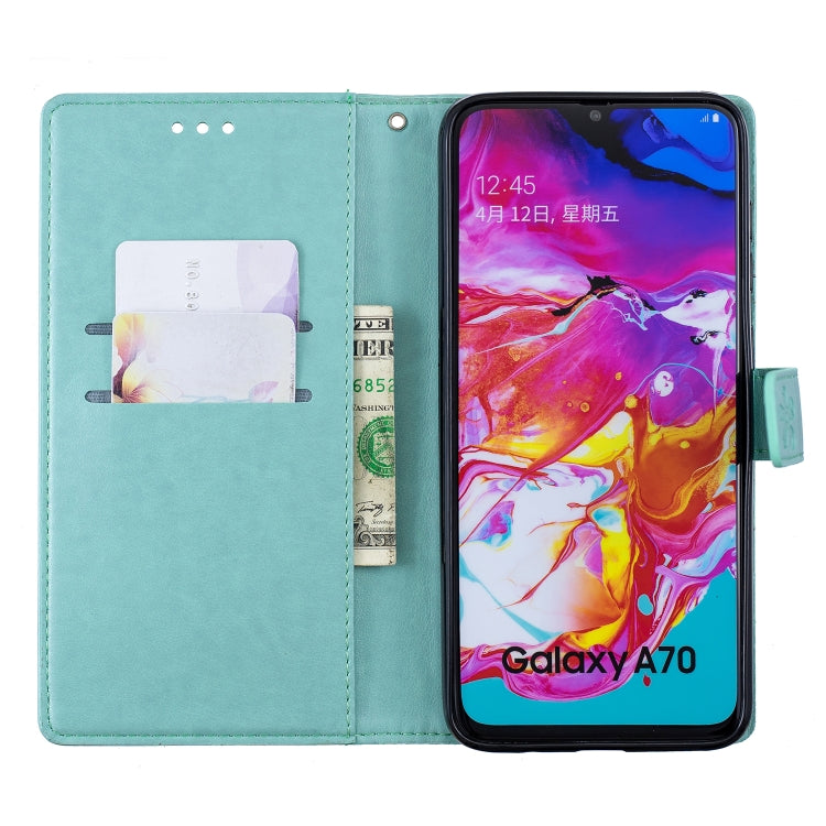 Plum Blossom Pattern Diamond Encrusted Leather Case for  Galaxy A70  , with Holder & Card Slots